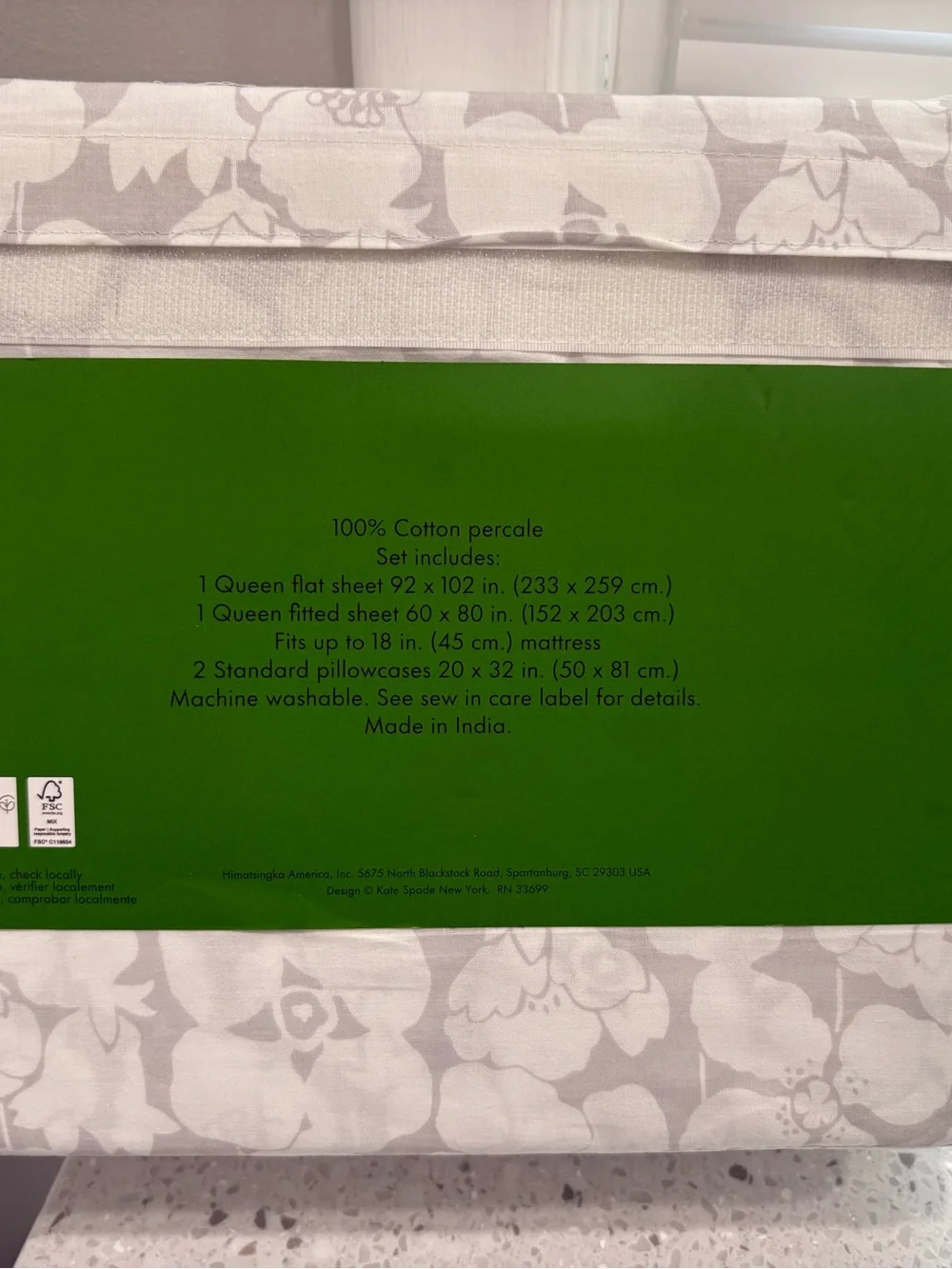 NEW kate spade Floral Queen Sheet Set - Light Gray